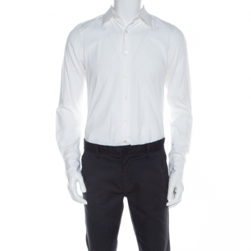 Pre Owned Givenchy White Striped Cotton Button Front Shirt M 