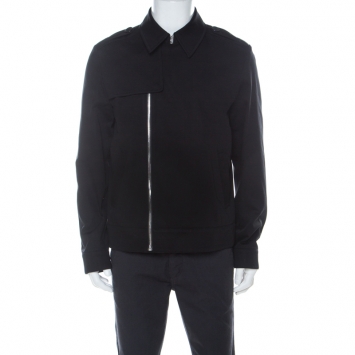 Pre Owned Givenchy Black Cotton Trench Style Zip Front Bomber Jacket L 