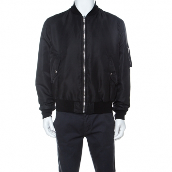 Pre Owned Givenchy Black Minotaur Print Satin Bomber Jacket M
