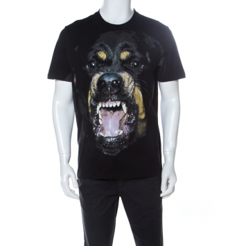 Pre Owned Givenchy Black Cotton Rottweiler Print Cuban Fit T-Shirt L