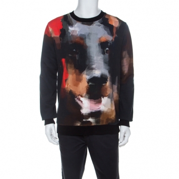 Pre Owned Givenchy Black Abstract Doberman Print Washed Out Cotton Sweatshirt S