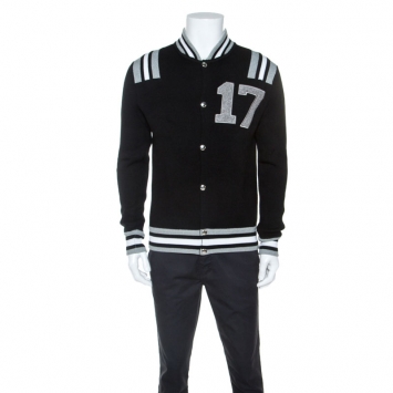 Pre Owned Givenchy Black Knit Wool Contrast Trim Baseball Jacket S
