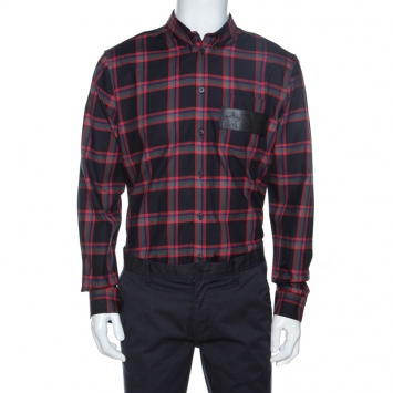 Pre Owned Givenchy Multicolor Check Cotton Star Leather Trim Button Down Shirt XL