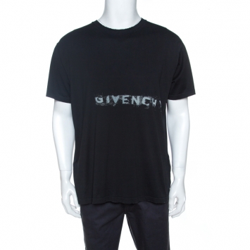 Pre Owned Givenchy Black Logo Print Cotton Crew Neck T-shirt L