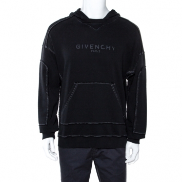 Pre Owned Givenchy Black Logo Print Faded Cotton Hooded Sweatshirt M