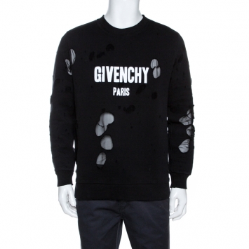 Pre Owned Givenchy Black Logo Print Distressed Cotton Sweatshirt S