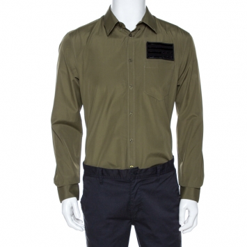 Pre Owned Givenchy Olive Green Cotton Applique Detail Slim Fit Shirt L 