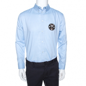 Pre Owned Givenchy Light Blue Cotton Applique Detail Button Down Shirt XL