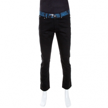 Pre Owned Givenchy Black Denim Printed Waist Band Detail Jeans M