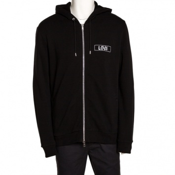 Pre Owned Givenchy Black Cotton Love Embroidered Zip Front Hoodie L