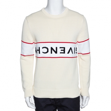 Pre Owned Givenchy Off White Upside Down Logo Cotton Knit Jumper M