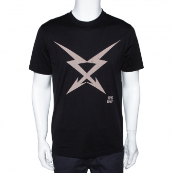 Pre Owned Givenchy Black Cotton Double Cross Arrow Print Crew Neck T Shirt L