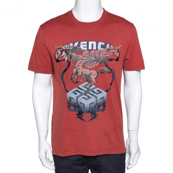 Pre Owned Givenchy Brick Red Cotton Centaur Print Crew Neck T Shirt L 