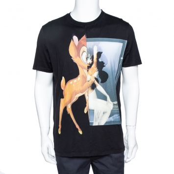 Pre Owned Givenchy Black Cotton Bambi Print Oversized T Shirt XS 