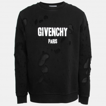Pre Owned Givenchy Black Distressed Cotton Logo Print Sweatshirt L