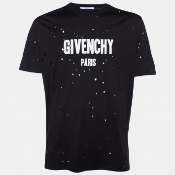 Pre Owned Givenchy Black Logo Print Cotton Oversized Distressed T-shirt L