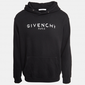 Pre Owned Givenchy Black Vintage Logo Print Hooded Sweatshirt L