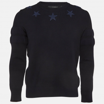 مملوكة مسبقًا Givenchy Navy Blue Stars Applique Cotton Crew Neck Sweatshirt M