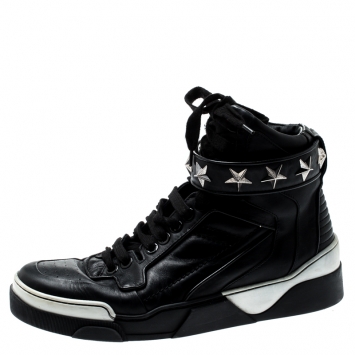 Pre Owned Givenchy Black Leather Tyson Star Studded High Top Sneakers Size 43