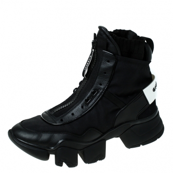 Pre Owned Givenchy Black Nylon and Leather Jaw High Top Sneakers Size 43