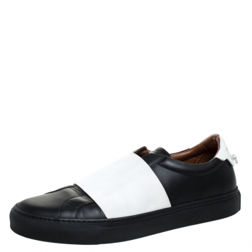 Pre Owned Givenchy White/Black Leather And Elastic Band Urban Street Slip On Sneakers Size 41