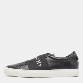 Pre Owned Givenchy Black Leather Stretch Band Urban Street Slip On Sneakers Size 44