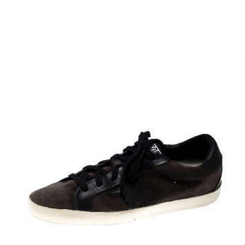 Pre Owned Golden Goose Brown Suede And Black Leather Superstar Lace Up Sneakers Size 41