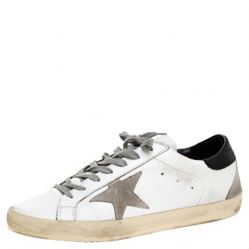 مملوكة مسبقًا Golden Goose White Leather And Grey Suede Hi Star Sneakers Size 43