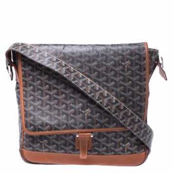 Goyard Black/Brown Leather and Canvas MM Bleu Messenger Bag