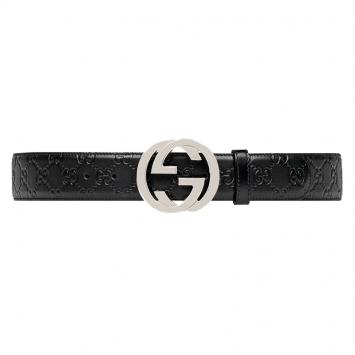 Pre Owned Gucci Black Guccissima Leather Belt Size 115CM