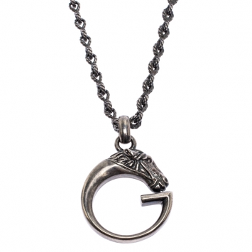 Pre Owned Gucci G Horse-head Silver Pendant Necklace