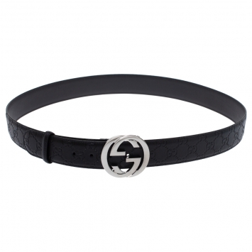 Pre Owned Gucci Black Guccissima Leather Interlocking G Belt 115CM