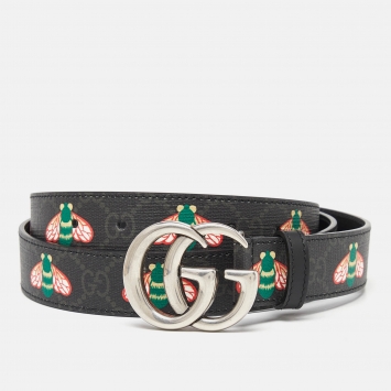 Pre Owned Gucci Black Bee GG Supreme Canvas GG Marmont Buckle Belt 100CM