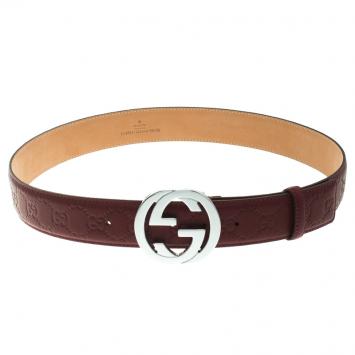 Pre Owned Gucci Red Guccissima Leather Interlocking GG Buckle Belt 90CM