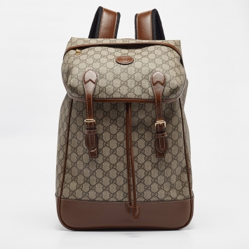 Pre Owned Gucci Beige/Ebony GG Supreme Canvas and Leather Medium Interlocking G Backpack