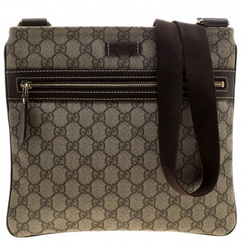 مملوكة مسبقًا Gucci Beige/Brown GG Supreme Canvas Small Flat Messenger Bag