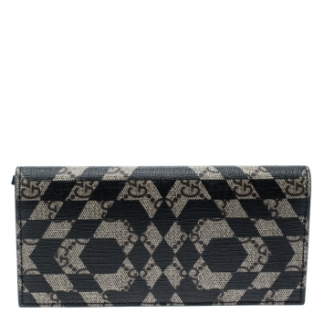 Pre Owned Gucci Beige/Black GG Supreme Canvas Bifold Continental Wallet