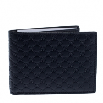 Pre Owned Gucci Navy Blue Microguccissima Leather Bifold Wallet