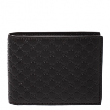 Pre Owned Gucci Dark Brown Microguccissima Leather Bifold Wallet