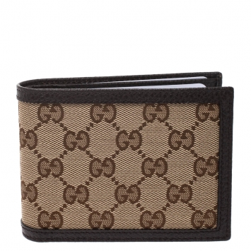 Pre Owned Gucci Beige/Brown GG Canvas and Leather Bi-fold Wallet