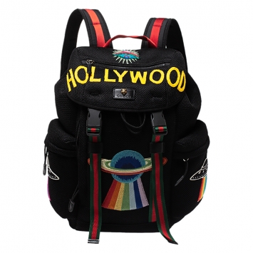 Pre Owned Gucci Black Mesh Fabric Hollywood Embroidered Backpack