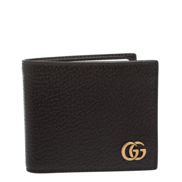 Pre Owned Gucci Dark Brown Leather GG Marmont Bifold Wallet