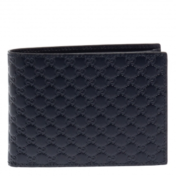 Pre Owned Gucci Navy Blue Leather Microguccissima Bifold Wallet