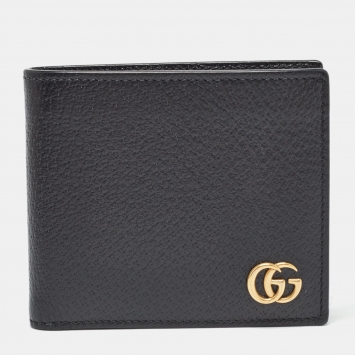Pre Owned Gucci Black Leather GG Marmont Bifold Wallet