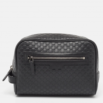 Pre Owned Gucci Black Micro Guccissima Leather Zip Pouch