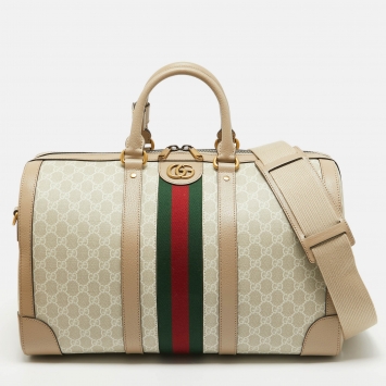 Pre Owned Gucci Beige GG Supreme Canvas Medium Savoy Duffle Bag