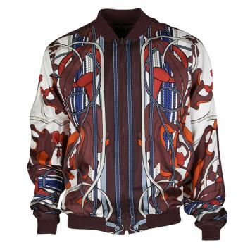 Pre Owned Gucci Multicolor Printed Silk Zip Front Bomber Jacket L
