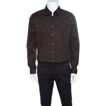 Pre Owned Gucci Dark Brown Leopard Printed Cotton Button Front Shirt 3XL