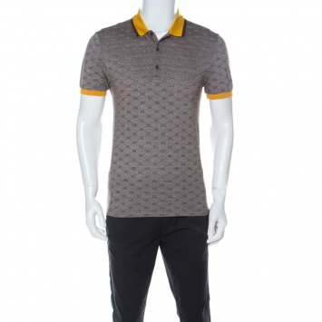 Pre Owned Gucci Brown GG Print Cotton Contrast Collar Skinny Fit Polo Shirt L