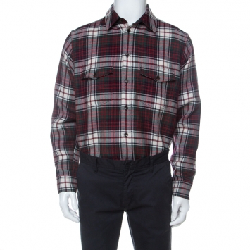 Pre Owned Gucci Multicolor Plaid Flannel Embroidered Logo Motif Shirt M 